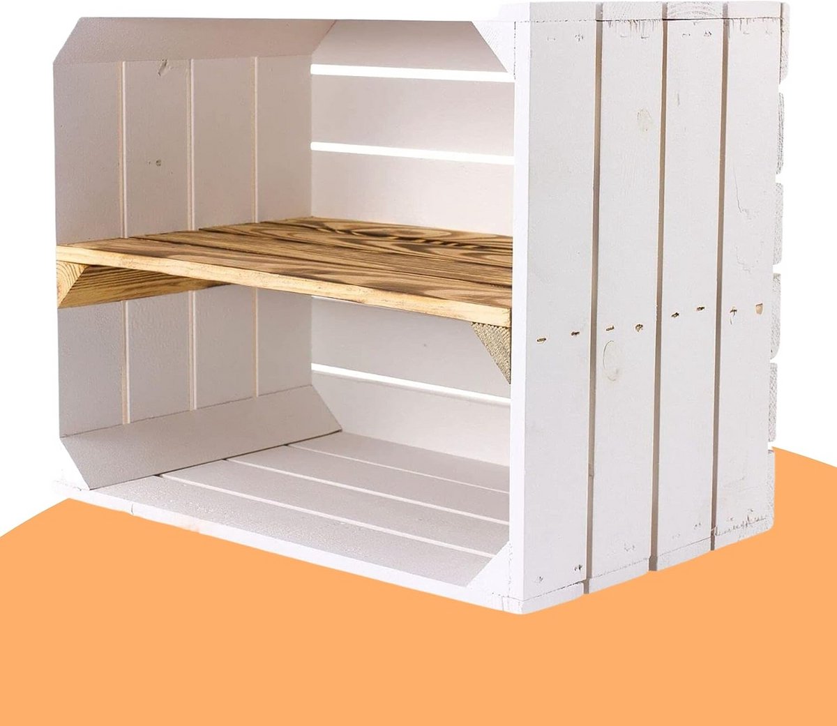 Set van 4 Witte Houten Kisten met Gevlamde Plank - Rustieke Opbergkisten - 50x40x30 cm