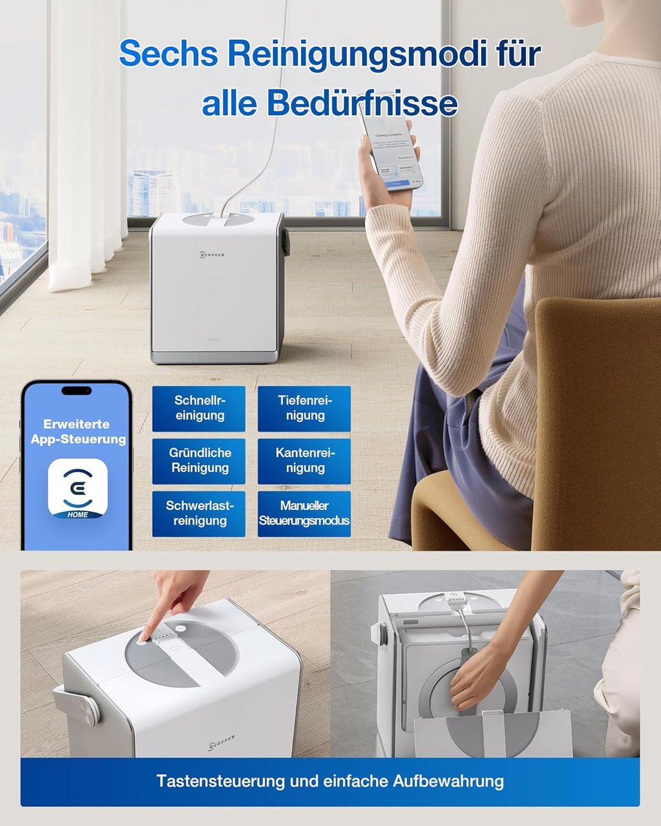 Ecovacs Winbot W2 Pro Omni Robot Ramenreiniger - Ramenwasser - Ruitenreiniger - Win-SLAM 4.0 Intelligente Routeplanning - 12-traps Veiligheidssysteem - Dubbele Stroommodus - Voor Ramen, Spiegels, Glazen Deuren- 1000ml Schoonmaakmiddel thumbnail 4