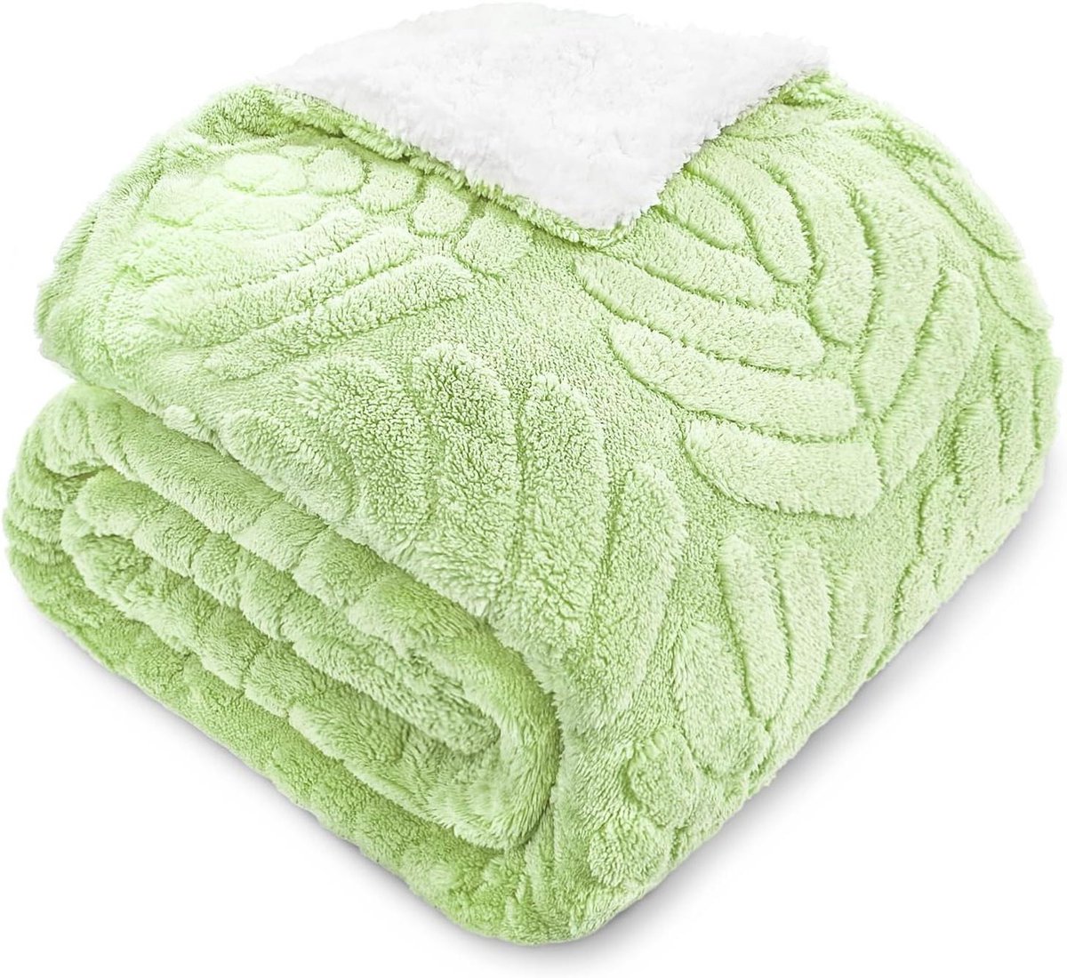 Sherpa Fleece Deken - Knuffeldeken Woondeken - Bank Bed Gebruik - Dubbellaags Jacquard Patroon - 150x200cm - Lichtgroen