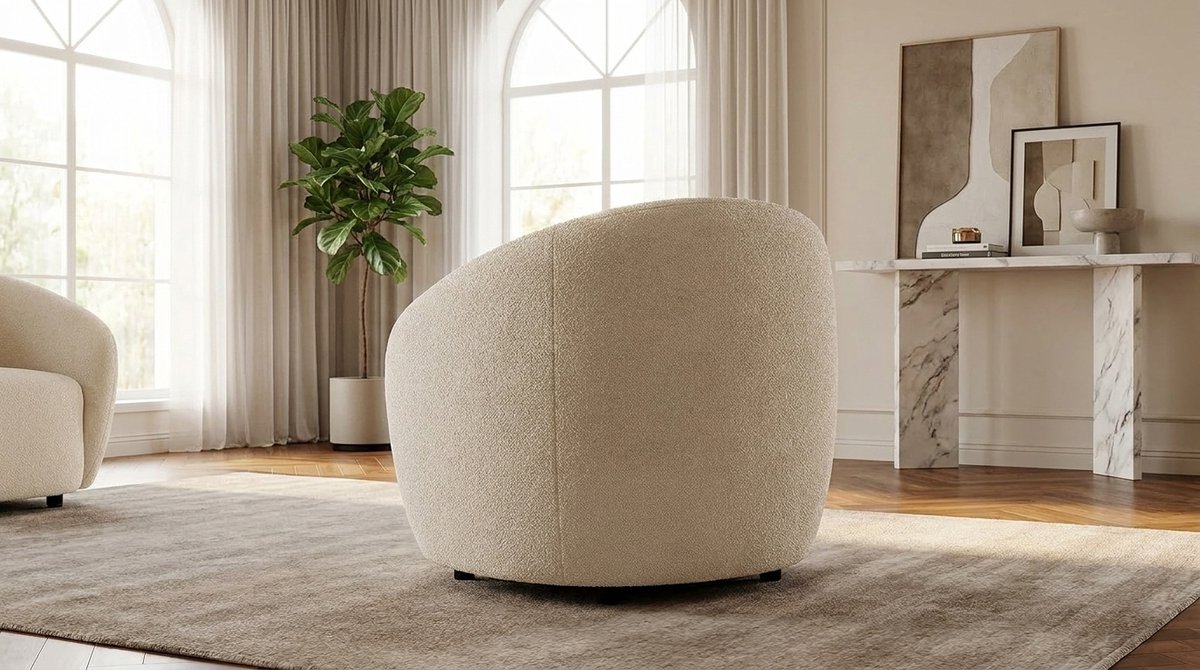 Fauteuil – Industrohome Luxe Bouclé Woonkamer Fauteuil Crèmewit – Design Armstoel / Leesstoel met Extra Comfort Zitting – Modern Lounge Fauteuil met Zachte Stof & Ergonomische Rugleuning – Vrijstaand Accent Stoel