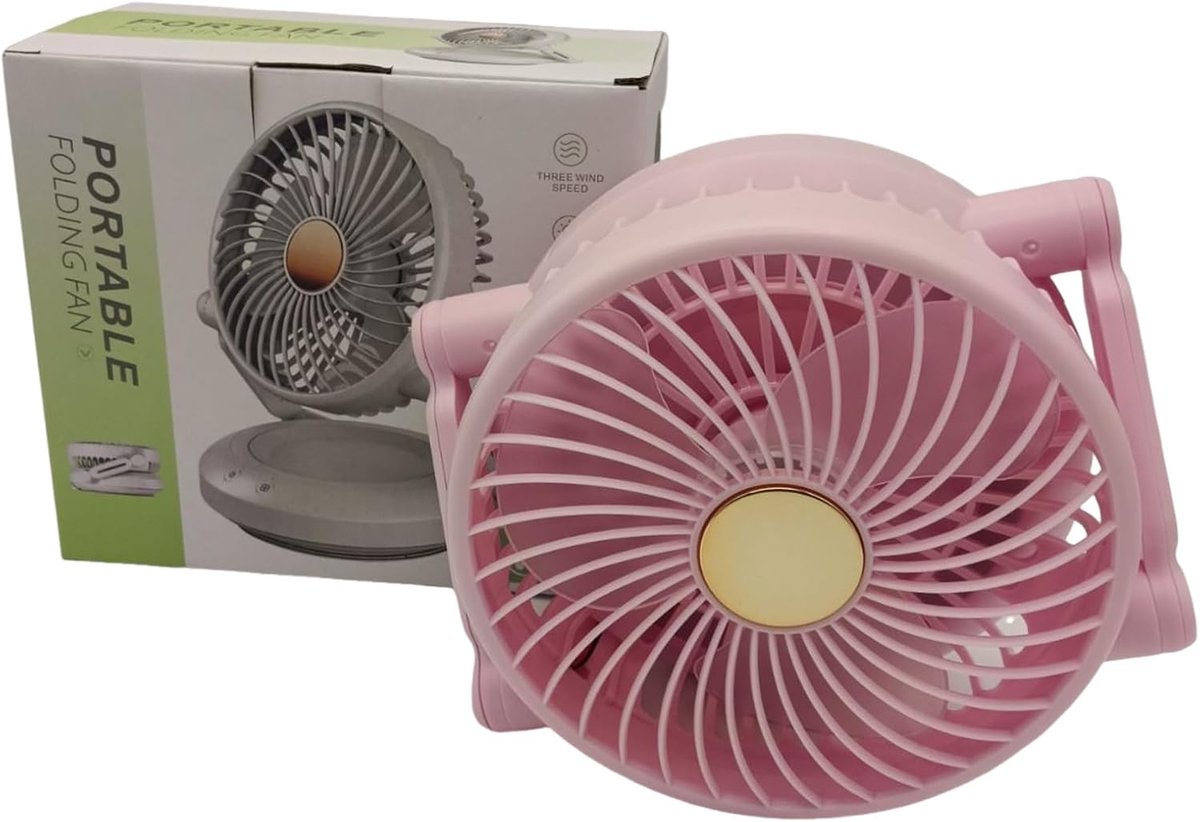 Bureauventilator Klein - Draagbare Ventilator - Stil Werken - Opvouwbaar Oscillerend - 17x19x9.5cm - Roze