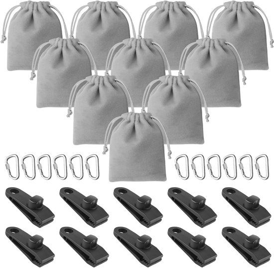 Zware Gewichten voor Buiten Gordijnen, 10 Compartimenten, Inclusief Carabiners en Clips, Ideaal voor Windbestendige Bevestiging van Tenten en Tafelkleden