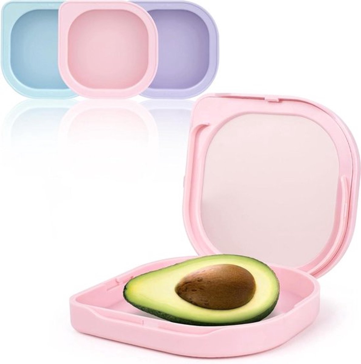 Herbruikbare avocado-opslagcontainer - luchtdicht ontwerp - transparant - visuele fruitdoos - dagelijks gebruik - keuken - koelkastveilig - 3 stuks - halve avocado's - vers - geschikt voor .