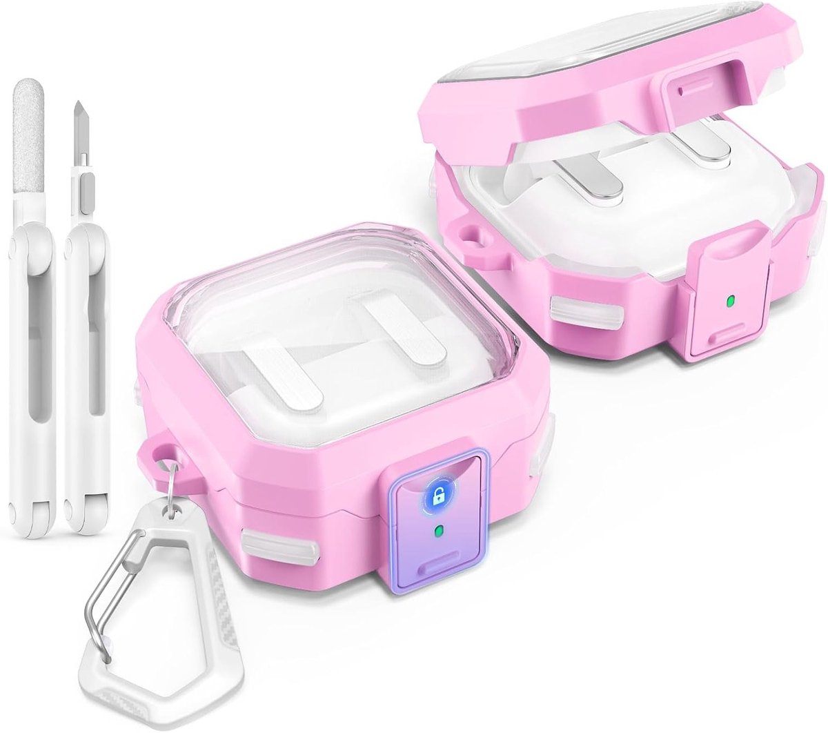 Duurzame en Schokbestendige Hoes voor Samsung Galaxy Buds 4 Pro en Galaxy Buds 4, Inclusief Schoonmaakpen en Haak, Transparant Roze met Volledige Bescherming
