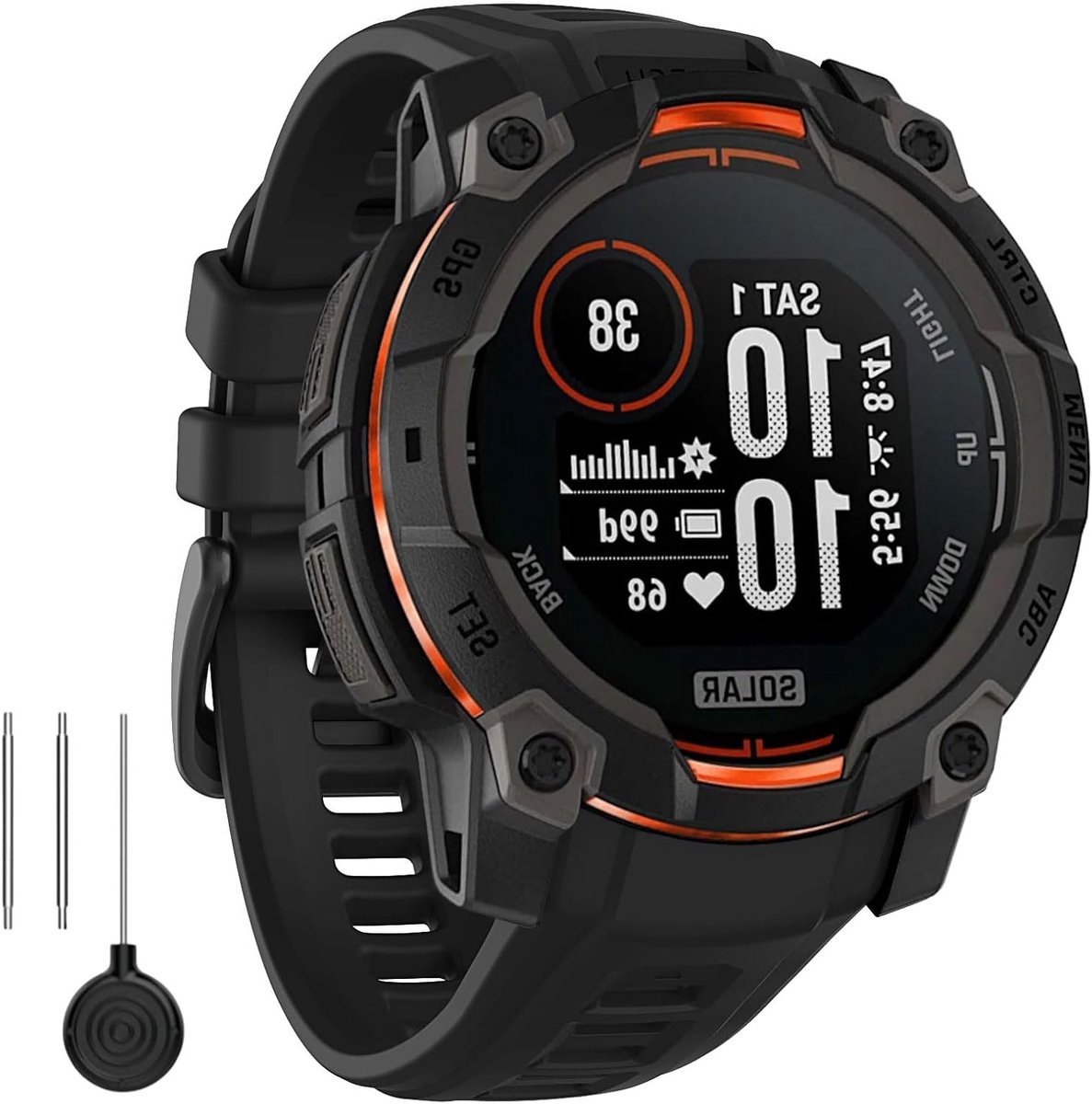 Verstelbare rubberen sporthorlogeband voor Garmin Instinct 3 Solar en Amoled 45mm, waterdichte en lichtgewicht vervangband in zwart