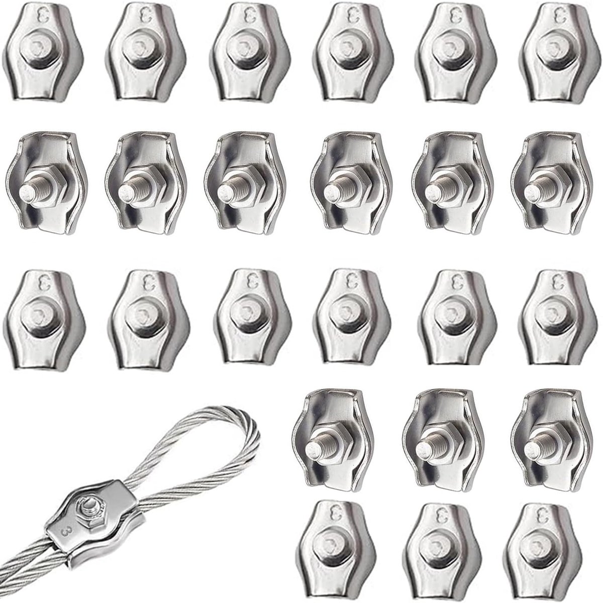 24 Stuks RVS M3 Draadklemmen voor het Bevestigen van Stalen Kabels en Draden - Roestvrij Staal, Electroplating en Polijsten, Duurzaam en Betrouwbaar