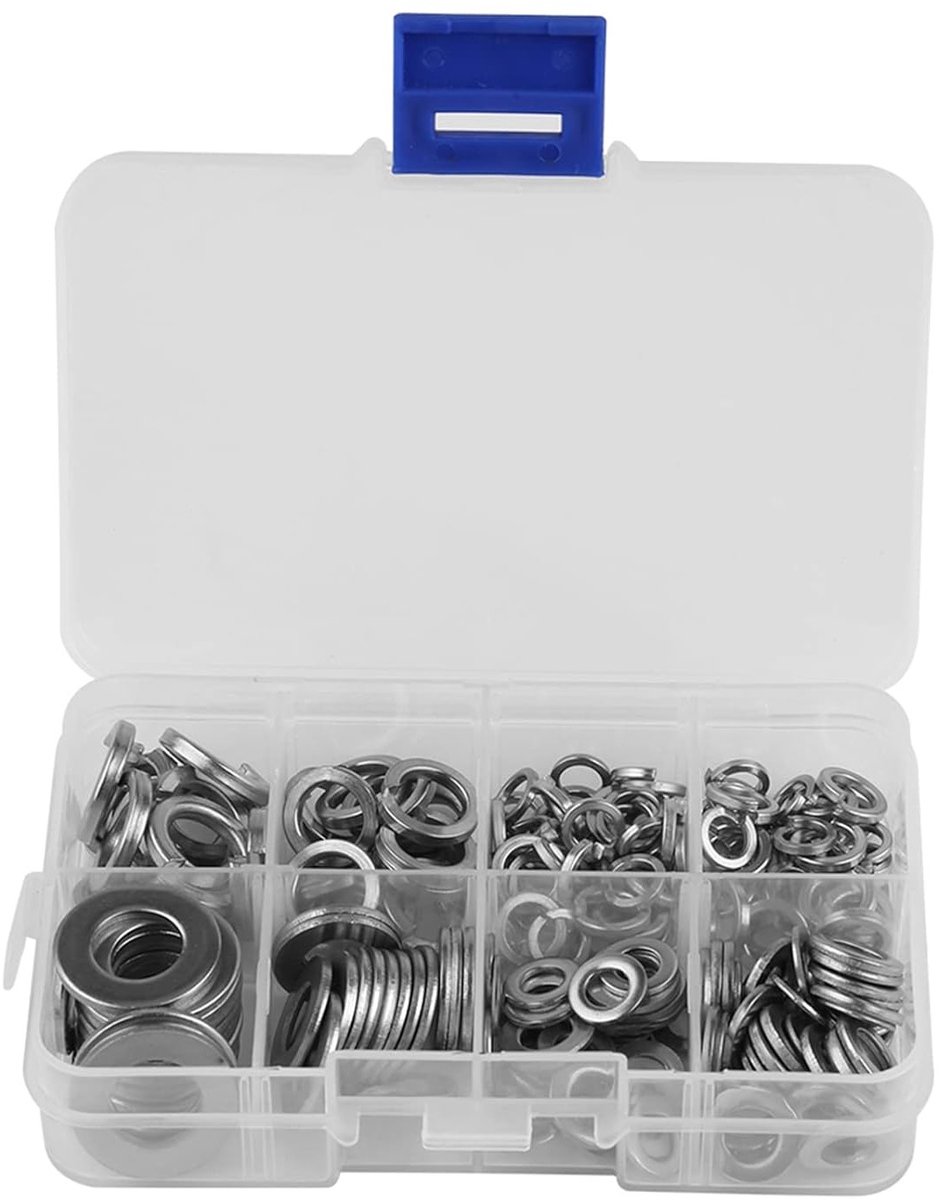 200 Stuks Rvs Ringetjes Set M5 M6 M8 M10, Platte Washers met Assortimentdoos voor Diverse Toepassingen