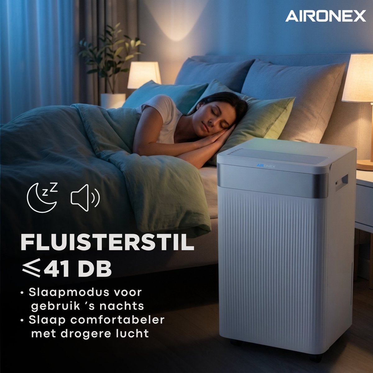 Aironex Luchtontvochtiger 20L per dag – Wasdroogfunctie – Tot 70 m² – Stil – Met App & Ionisator – Voor Kelder, Woonkamer, Slaapkamer & Badkamer – Dehumidifier thumbnail 6