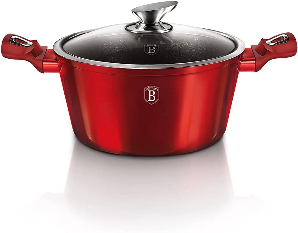 Kookpan met Deksel Stoofpan Sauspan Koken en Sudderen 3-laags Marmer Coating 28 cm Diameter Bourgondië Rood