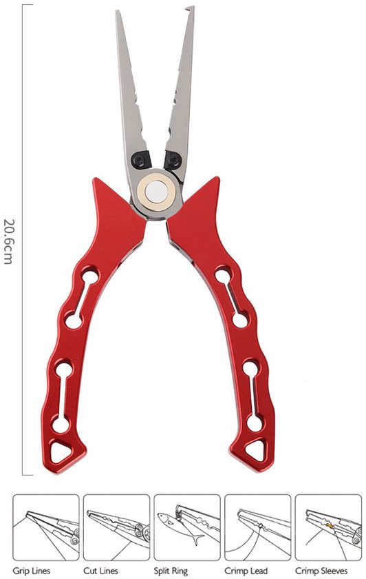 Onthaaktang - Multifunctionele vistang - Vistang - Splitringtang - Vissen - Hengelsport - Aluminium - RVS van Merkloos — afbeelding 3