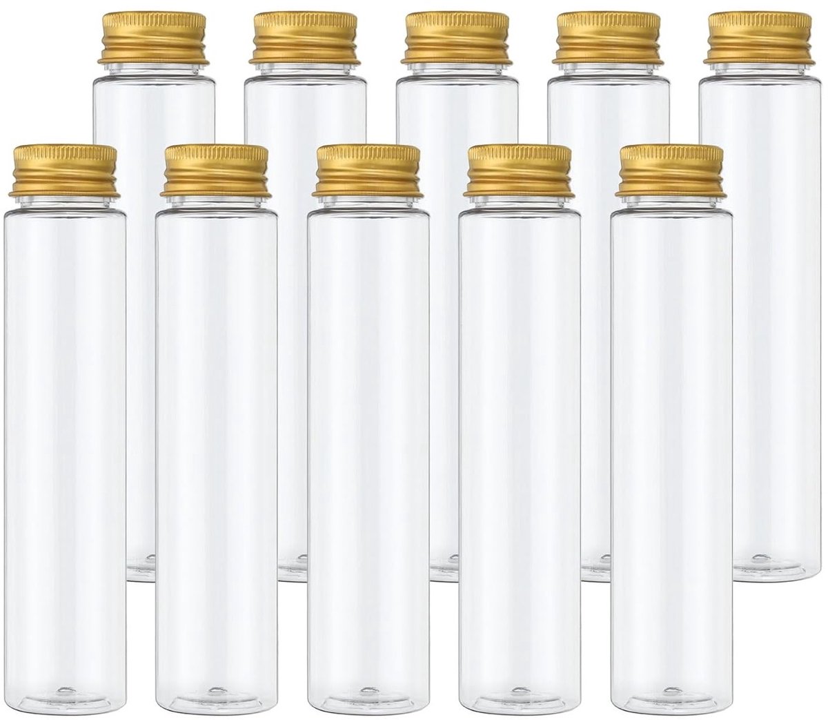 Testbuizen 110 ml - 40 Stuks, 15 x 3.2 cm, Transparant Plastic met Platte Bodem en Deksel voor Opslag van Kralen, Snoep en Badzout