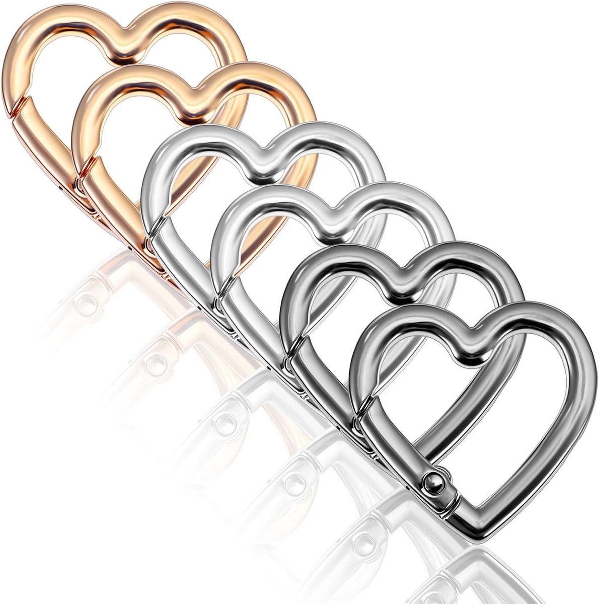 Pack of 6 Carabiner Hooks - Key Chains - Heart Carabiner - Small 30mm Heart - Backpack Buckles - Aluminium Carabiner Clip - voor Camping - Fishing - Hiking