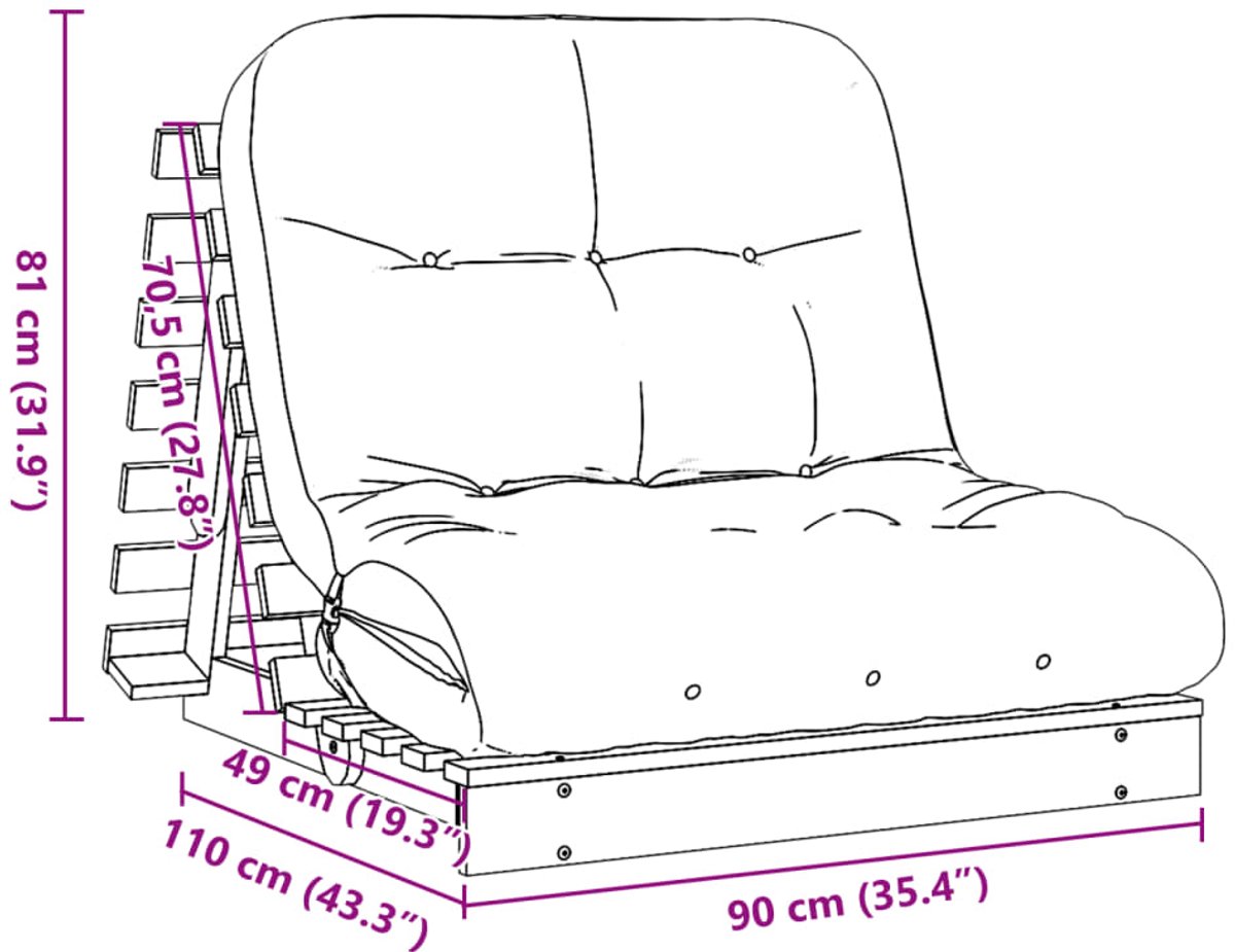 vidaXL Futon - slaapbank - met - matras - 90x206x11 - cm - grenenhout - wasbruin
