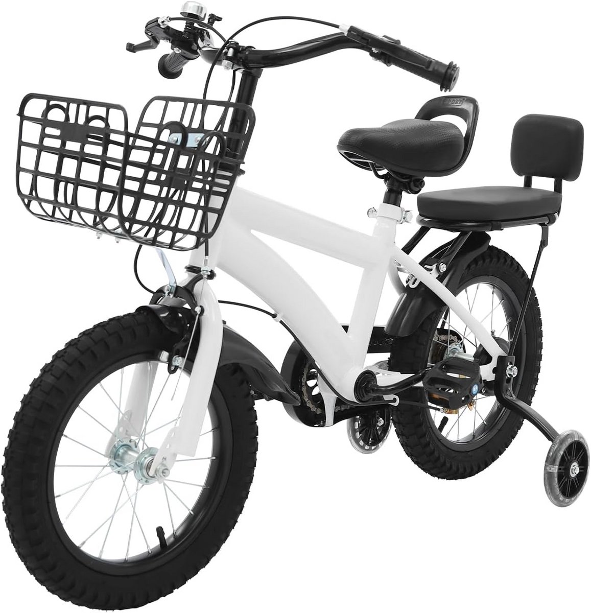 Kinderfiets met steunwielen Loopfiets peuter Leren fietsen Verstelbaar stuur zadel 14 inch wielen Wit zwart