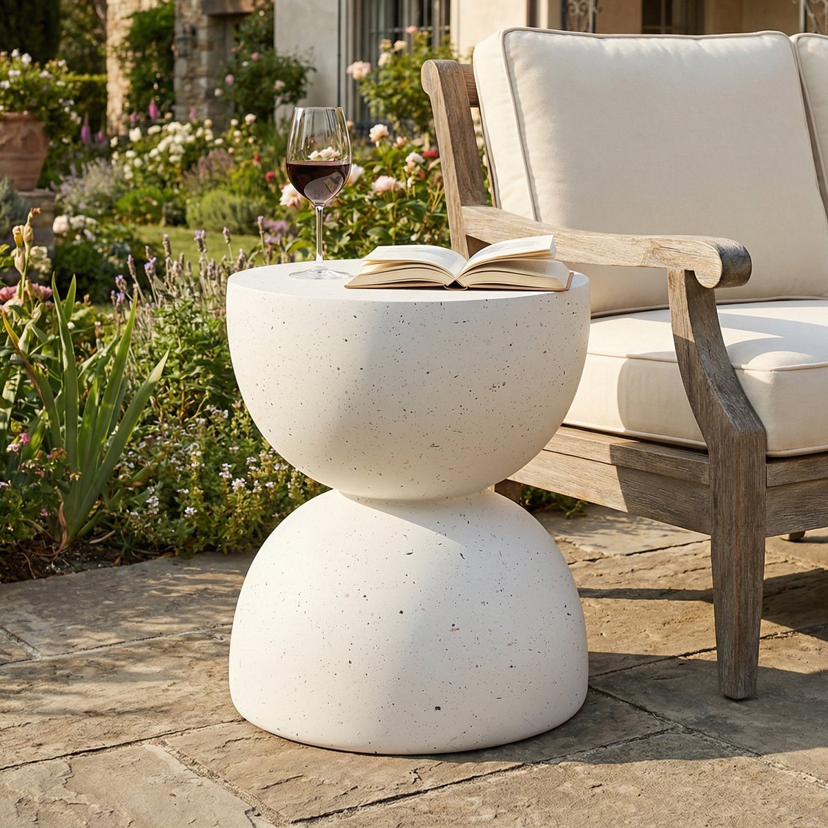 Buitentafel - moderne stijl - geschikt voor binnen- en buitengebruik - tuin - balkon - zwembad - witte terrazzo-look