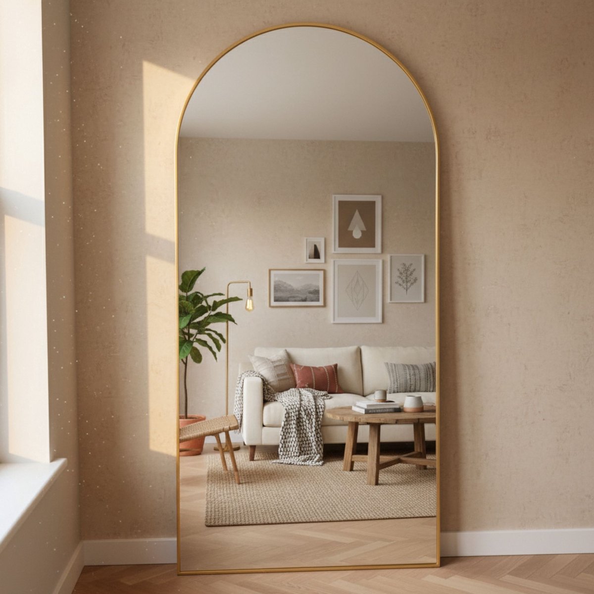 Staande Spiegel 180x100cm met Boog – Grote Vloerspiegel & Passpiegel – Inclusief brons frame – Slaapkamer, Hal & Kleedruimte