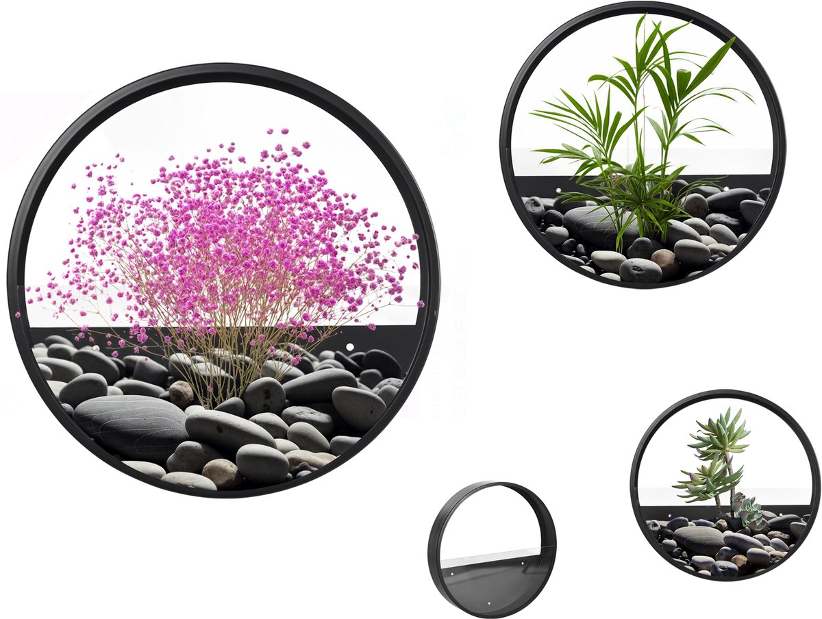 ECTEATOY® Set van 3 Ronde Metalen Wand Bloempotten - Zwarte Hangpotten voor Vetplanten en Muurdecoratie - Binnen en Buiten