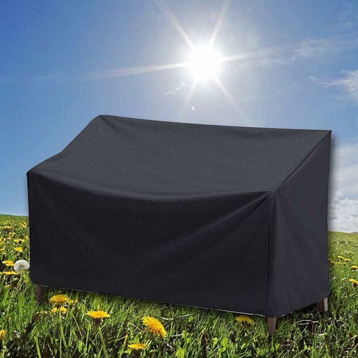 Tuinbankhoes - (163x66x89 cm) Zwart, Waterdichte driezits tuinbankhoes, UV-bestendige stofhoes van Oxford-stof, geschikt voor buitenbanken