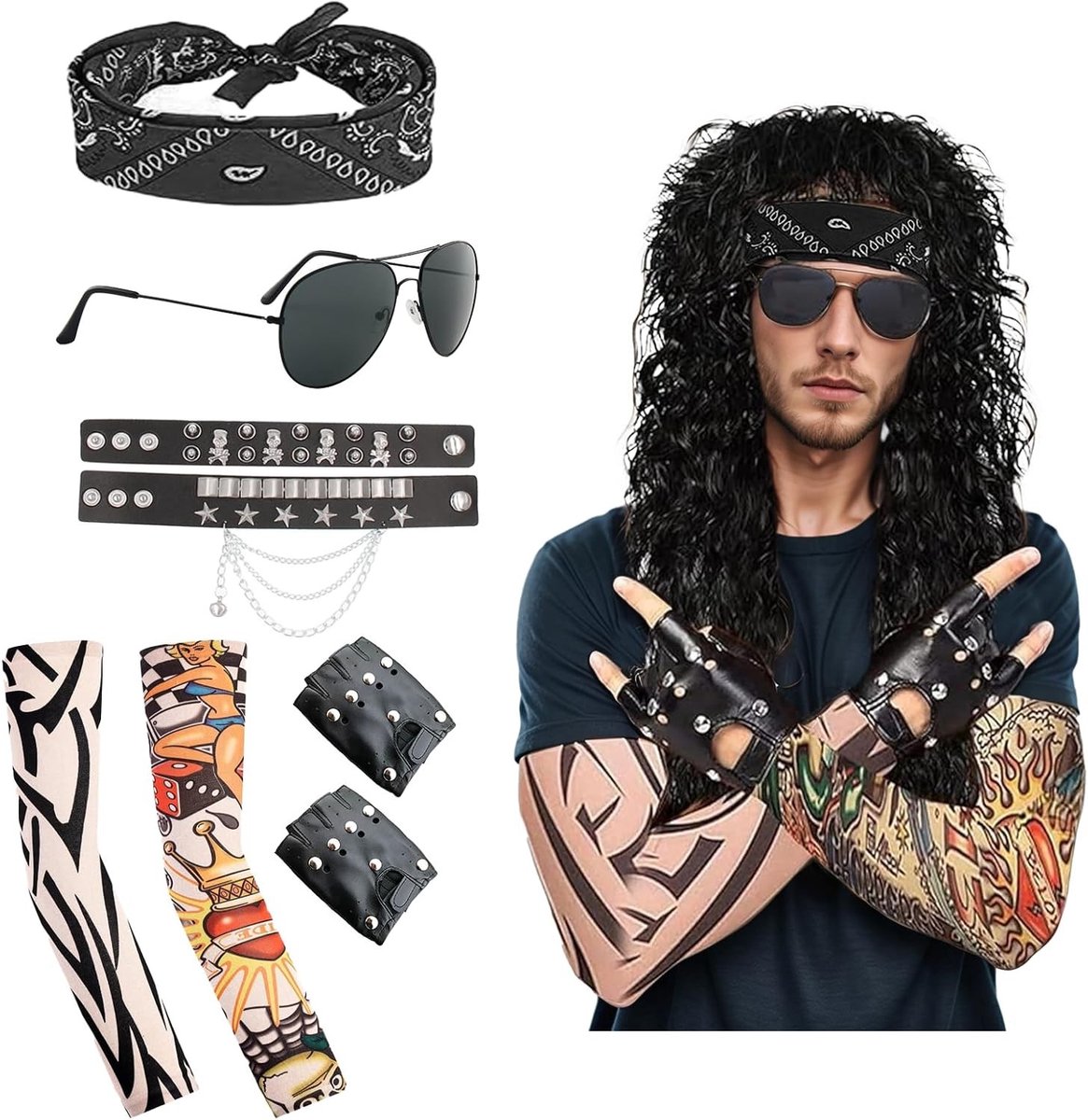 Carnaval Kostuum Accessoires voor Mannen - 7-delige Set met Wimpels, Zonnebril en Handschoenen voor Cosplay en Feestjes