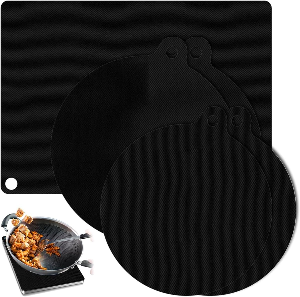 Beschermmatten Inductie - Kookplaatmatten Set - Kookplaat Beschermen - Hittebestendig tot 250°C - 35 x 25 cm - Zwart