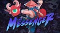 Cover art met een ninja met zwaard en een klein rood wezen, met de titel "The Messenger".
