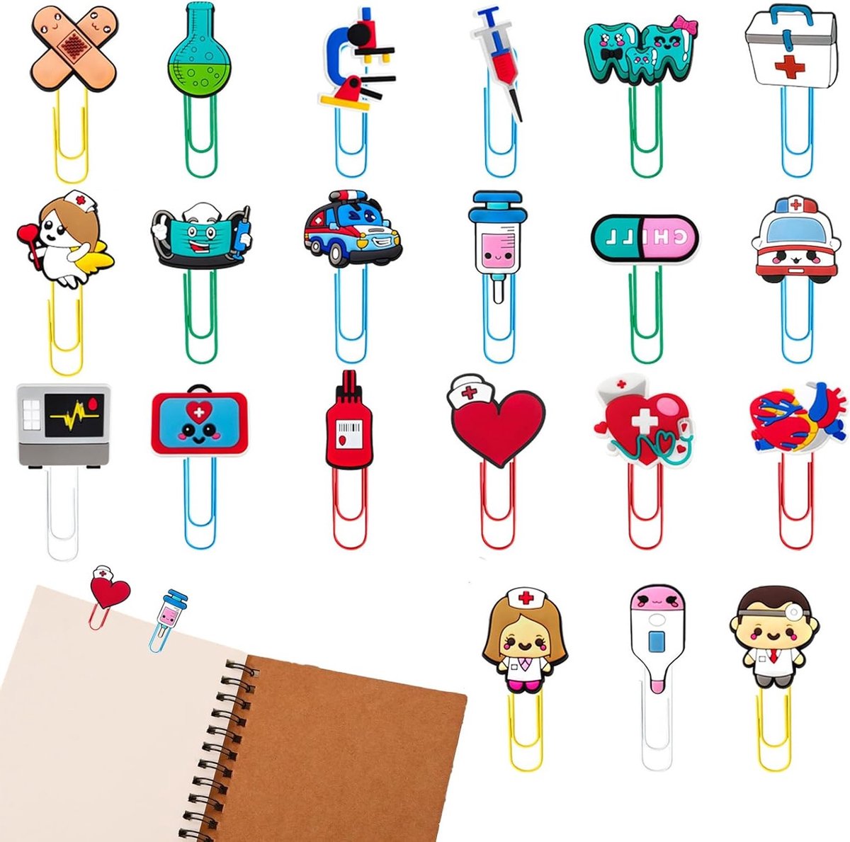 Creatieve Cadeaus voor Verpleegkundigen - Medisch Boekenlegger en Paperclip Set, 21 Stuks, Kleurrijke Ontwerpen voor Medisch Personeel en Ziekenhuisgebruik