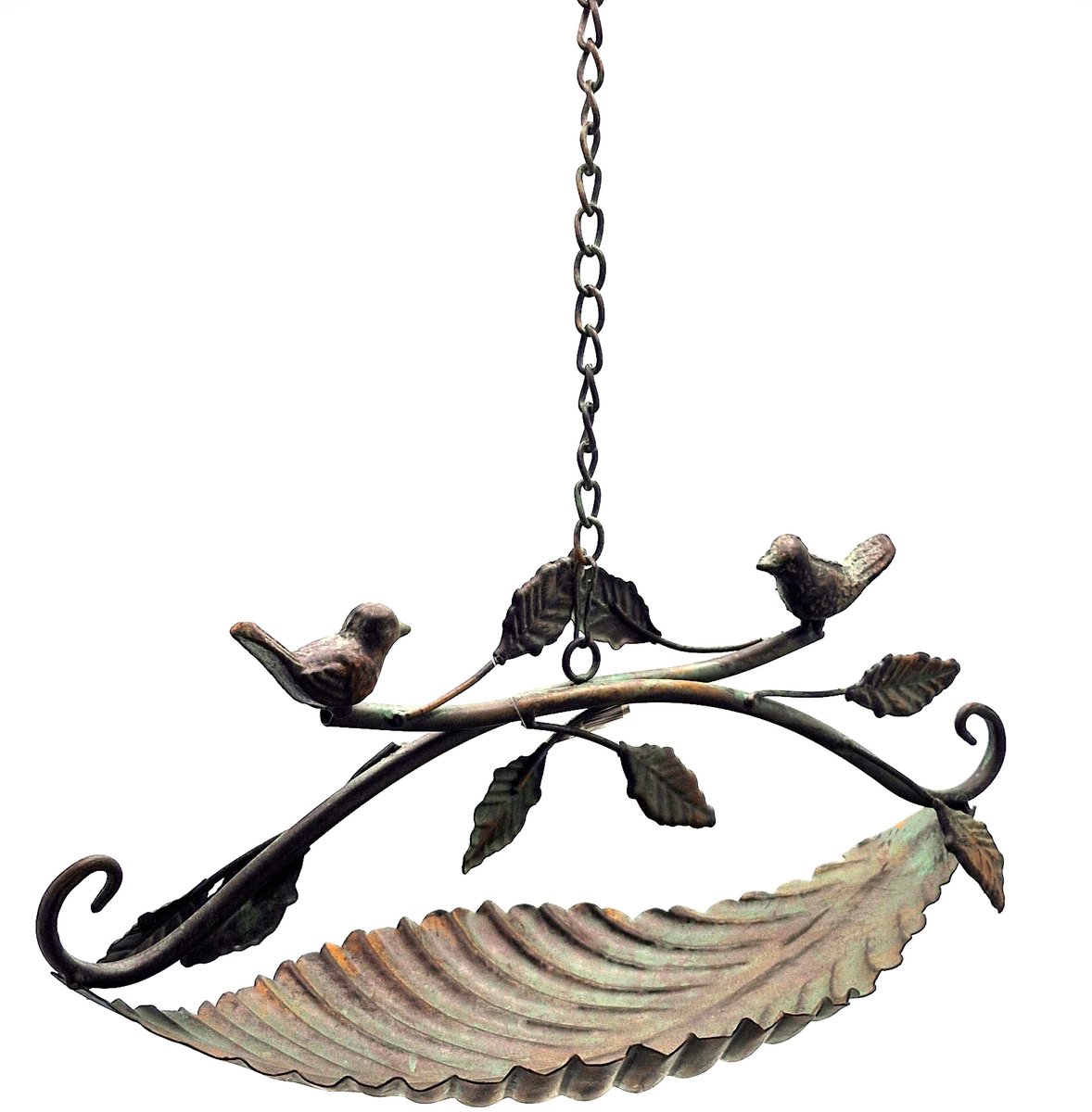 Boutique Trukado - Vogelbad-Voederschaal - Blad met Vogeltjes 'M' - origineel ontwerp - brocante stijl - (bxhxl) ca. 39cm x 20cm x 18cm