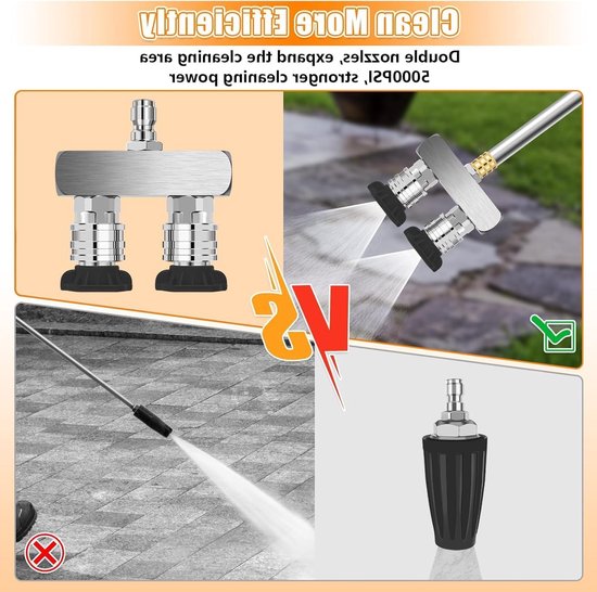 Cosensi Hoge Druk Reiniger - Dubbele Turbo Nozzle - 5000 - 1/4 Inch - Multifunctioneel - Voor Tuin en Auto - 5 Spray Tips van Merkloos	 — afbeelding 3