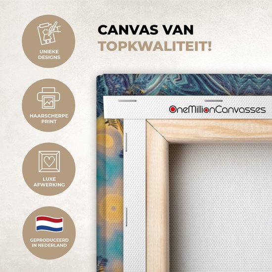 Canvas schilderij 160x80 cm - Wanddecoratie Cirkel - Blauw - Mandala - Muurdecoratie woonkamer - Slaapkamer decoratie - Kamer accessoires - Schilderijen op canvas