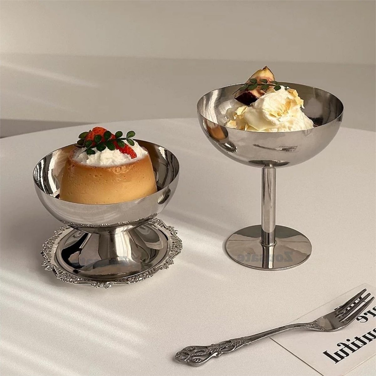 Stainless Steel IJsbekers en Dessertkommen voor Salades, Cocktails en Sundaes, Set van Kleine Schalen met Korte en Hoge Voeten