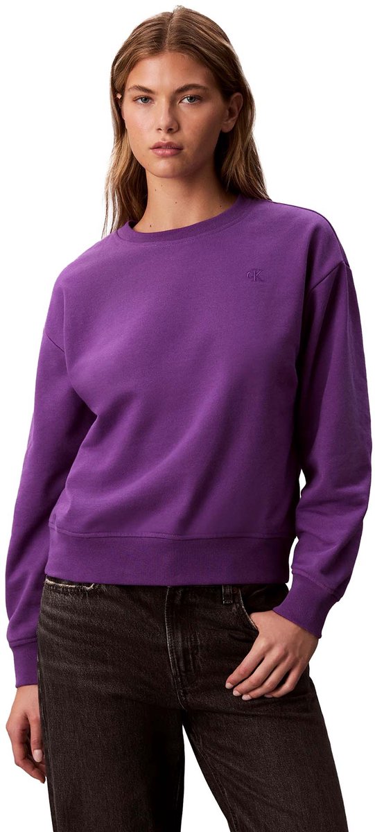Calvin Klein Trui Relaxed Fleece Sweatshirt Met Monogram Lv047b236g Wfx Smokey Shadow Dames Maat - L