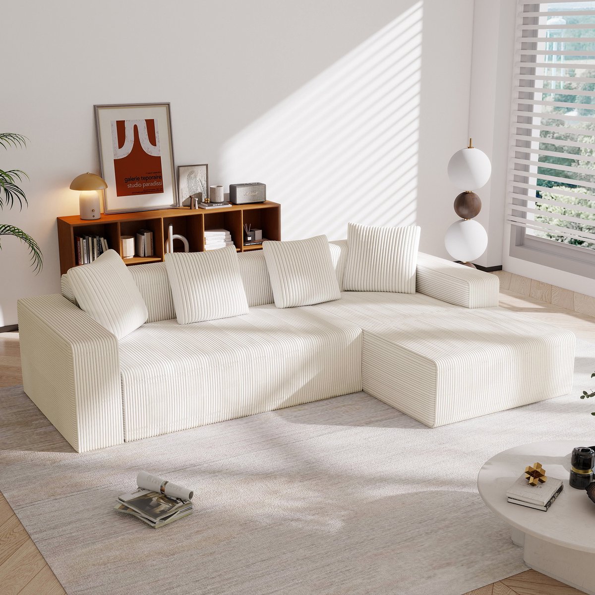 FloraGrace Hoekbank 261 x 146 x 65 cm - Modulair Met Loungebank En Diepe Zitting - Voor Wo