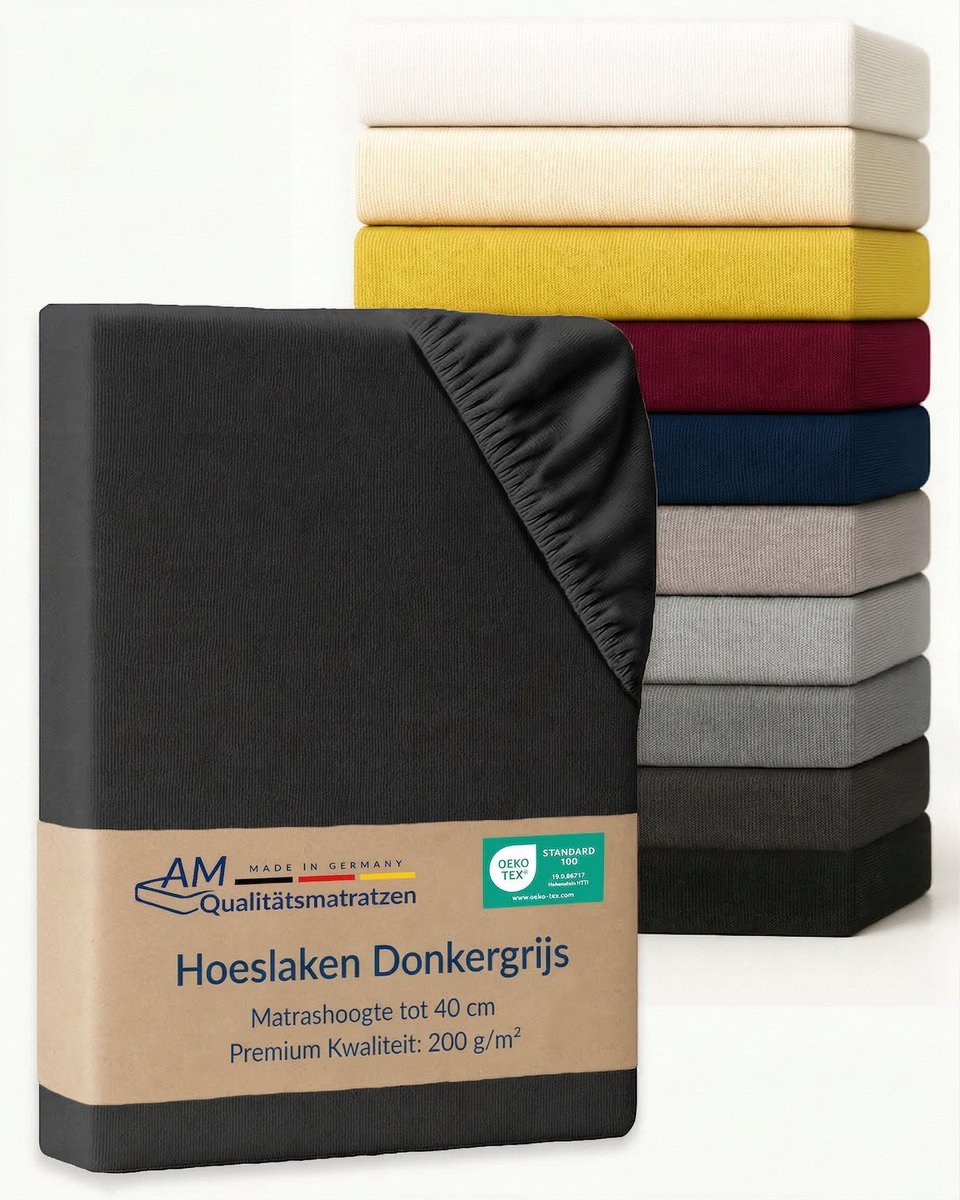 AM Qualitätsmatratzen Premium hoeslaken 180 x 190 cm boxspringbed (200gsm) in Donkergrijs 