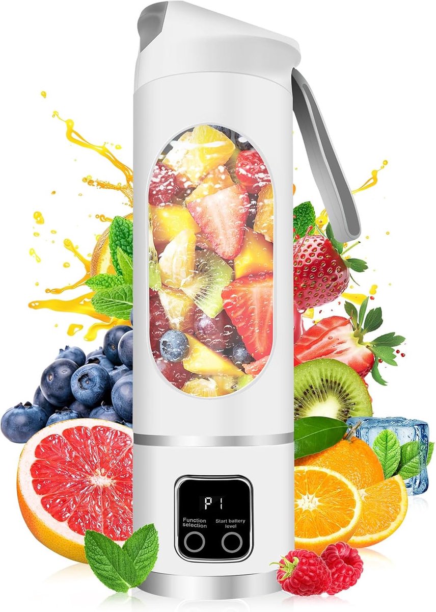 Draagbare elektrische blender met USB-poort, 450 ml. Geschikt voor het maken van sap, smoothies en milkshakes. Klein, compact, handig en multifunctioneel (wit).