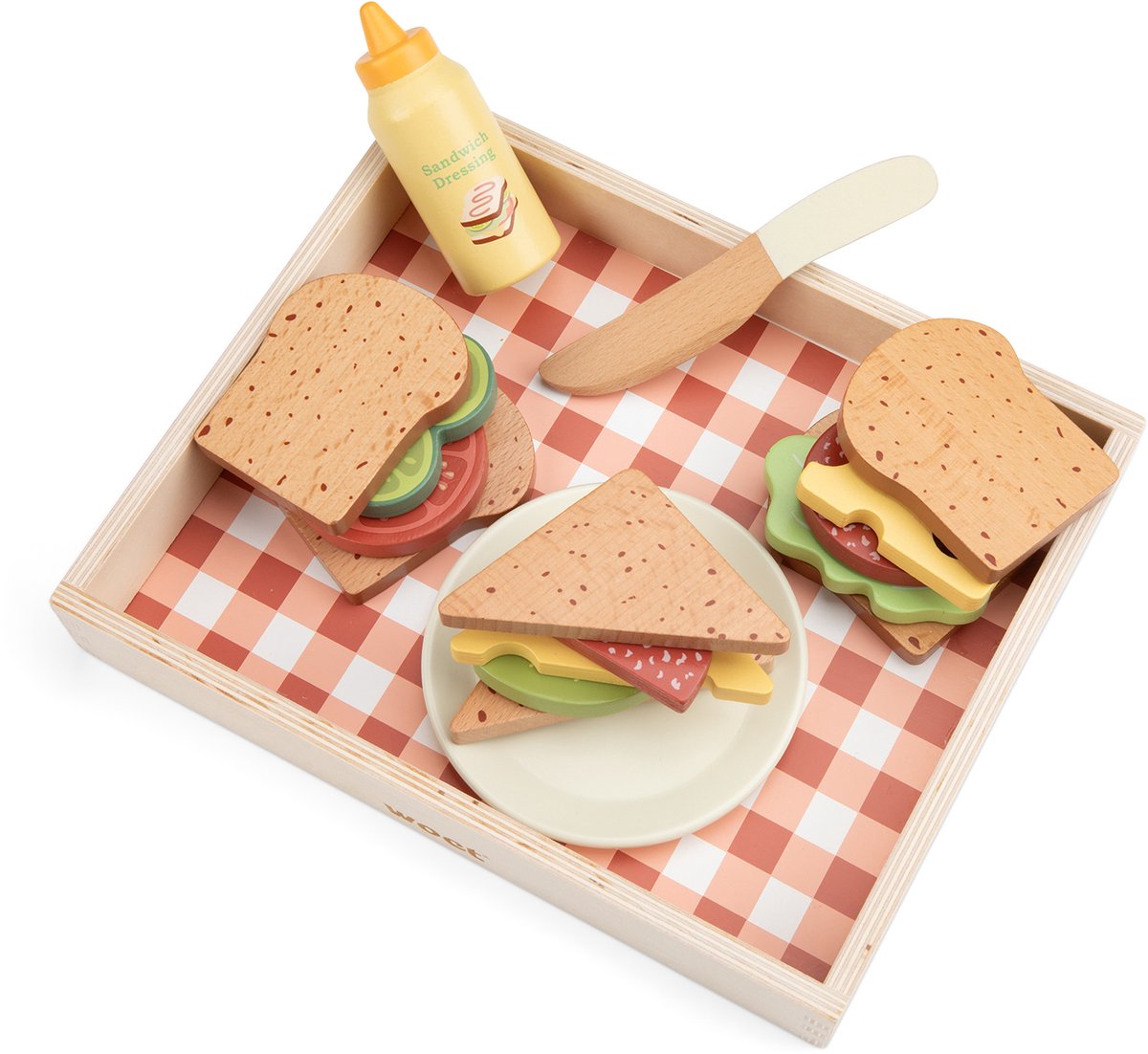 Woet® Houten Sandwich Set - "Maak Je Eigen Broodjes" Speelset met 16+ Accessoires - Rollenspel Speelgoedeten - Educatief Keuken Speelgoed - Vanaf 2 jaar — afbeelding 3