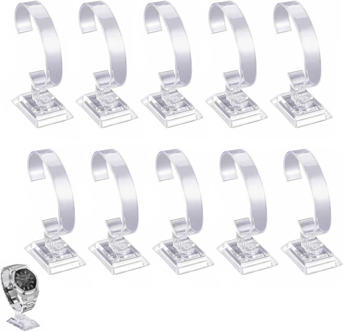 Set van 10 Transparante Horlogehouders - Horloge Stand voor Woonkamer of Winkel, Perfect voor Organisatie en Presentatie