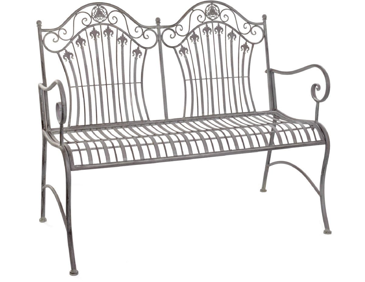 Moritz Tuinbank 113 cm Metaal – 2-persoons Vintage Landelijk Oud Grijs – weerbestendig voor tuin, terras en balkon, victoriaans design met lelieornamenten