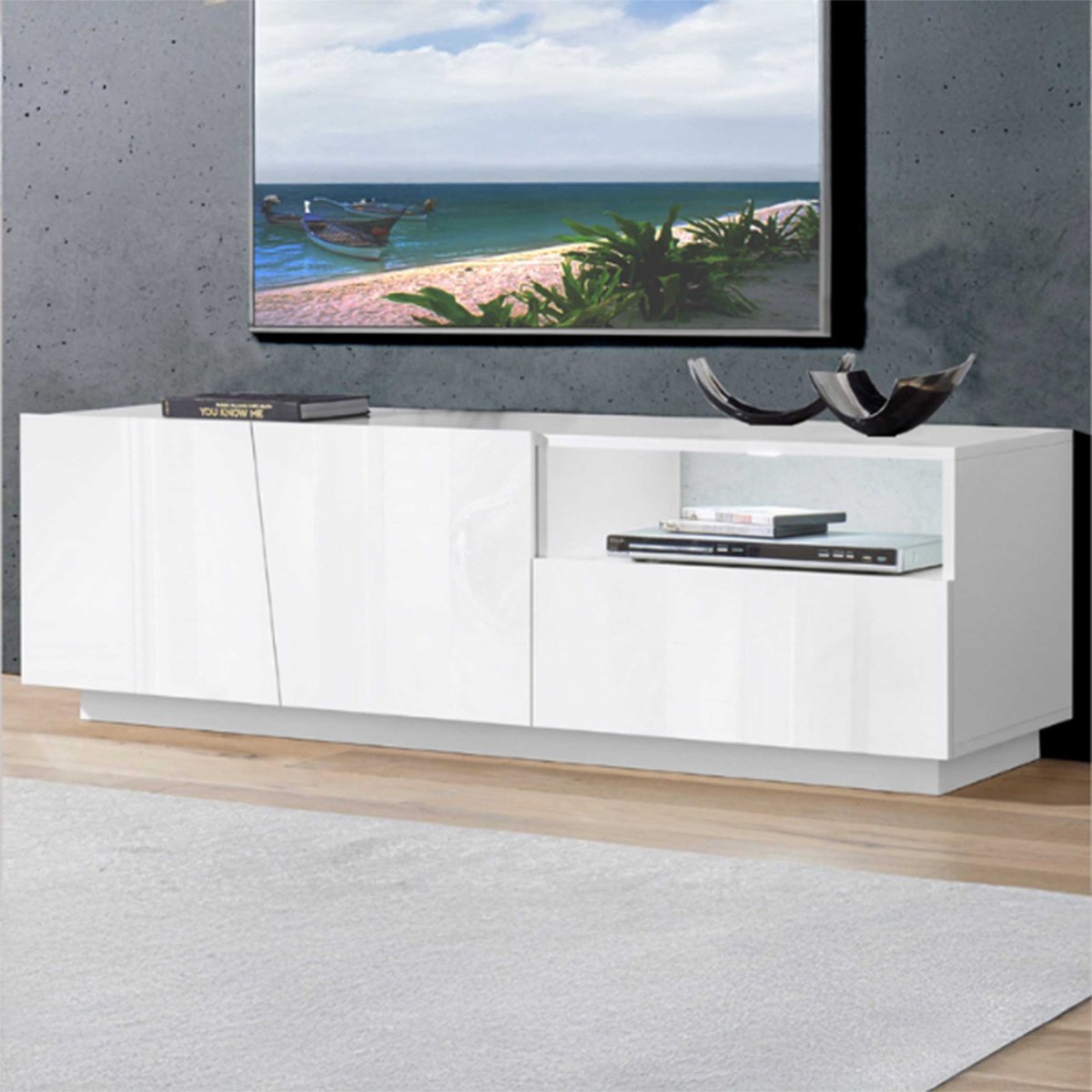 Tv-meubel Gavin 150 Cm-hoogglans Wit