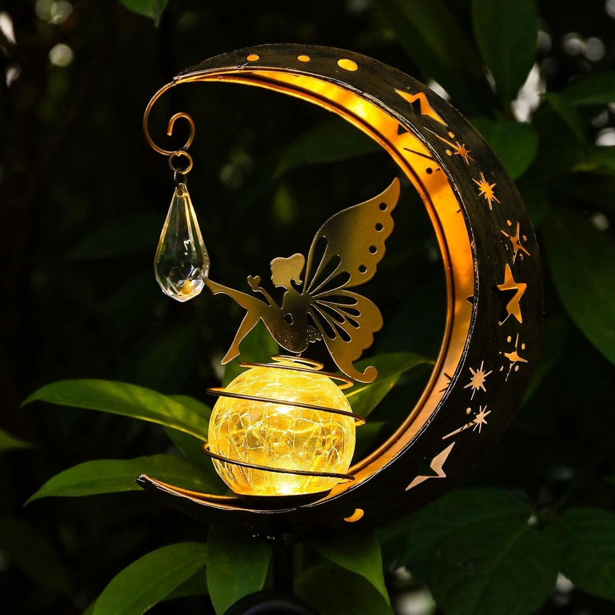 Solar Tuinverlichting Buiten - Waterdichte Maanlamp met Kraakglas Bal, LED Decoratieve Verlichting voor Graf, Balkon en Patio