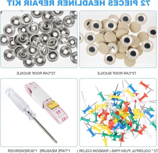 Dakbekleding Reparatieset - Hemelbekleding Reparatie - Auto Interieur Herstellen - Universeel Toepasbaar - 72 Stuks - Beige — afbeelding 3