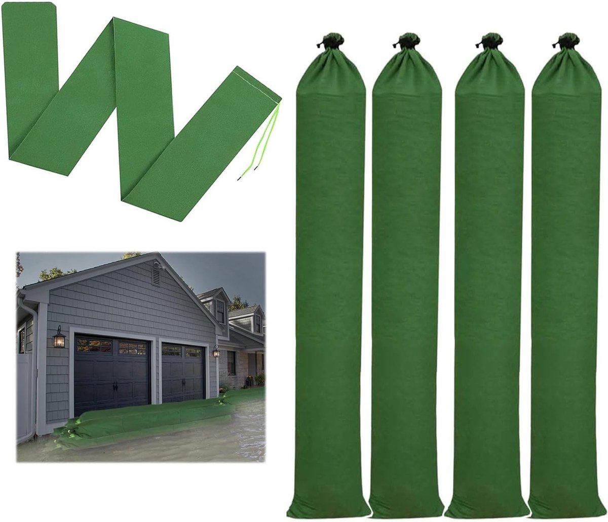 Set van 4 Waterdichte Zandzakken voor Overstromingen, Lange Canvas Zandzakken voor Garages, Deuren en Ramen, Ideaal als Waterbarrière en Bescherming tegen Wateroverlast