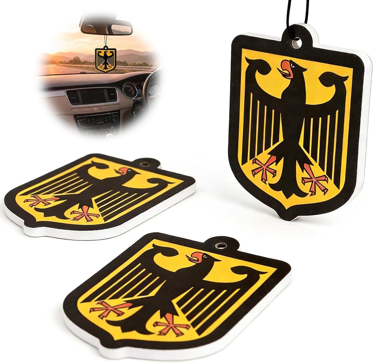 Geurbomen voor auto - 3 stuks geurhangers met Duitse vlag - sandelhout, watermeloen en perzik geur voor frisse lucht in auto, badkamer en garage