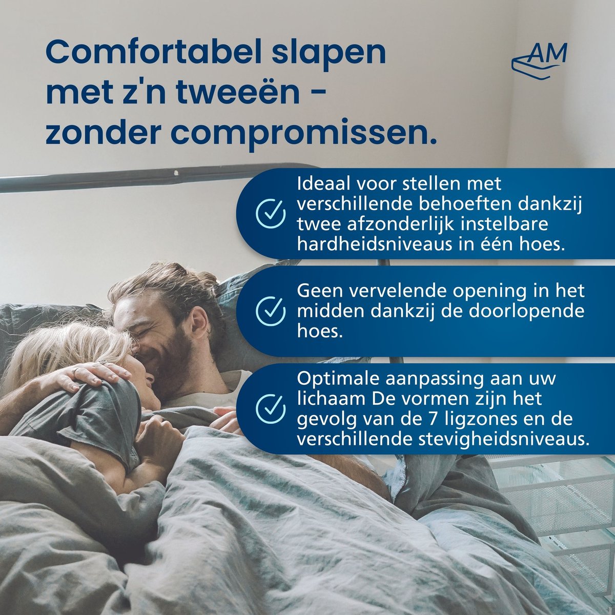 AM Qualitätsmatratzen Partnermatras 160x200 cm - Hoogwaardig 7-Zone Pocketveringmatras - twee verschillende hardheden - Zeer zacht (H1) & Gemiddeld (H3) - 24 cm Premium hoogte - 160 x 200cm - Partnermatras thumbnail 2