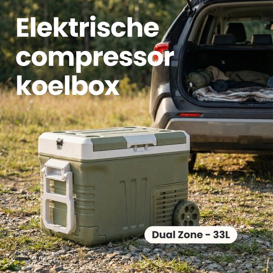 Auronic Elektrische Koelbox - Compressor - 2 Zones - 33L - 12/24V en 240V - Koelen en Vriezen - Camping Koelkast - Frigobox Auto - Met Wielen en Hendel - Groen van Auronic — afbeelding 2