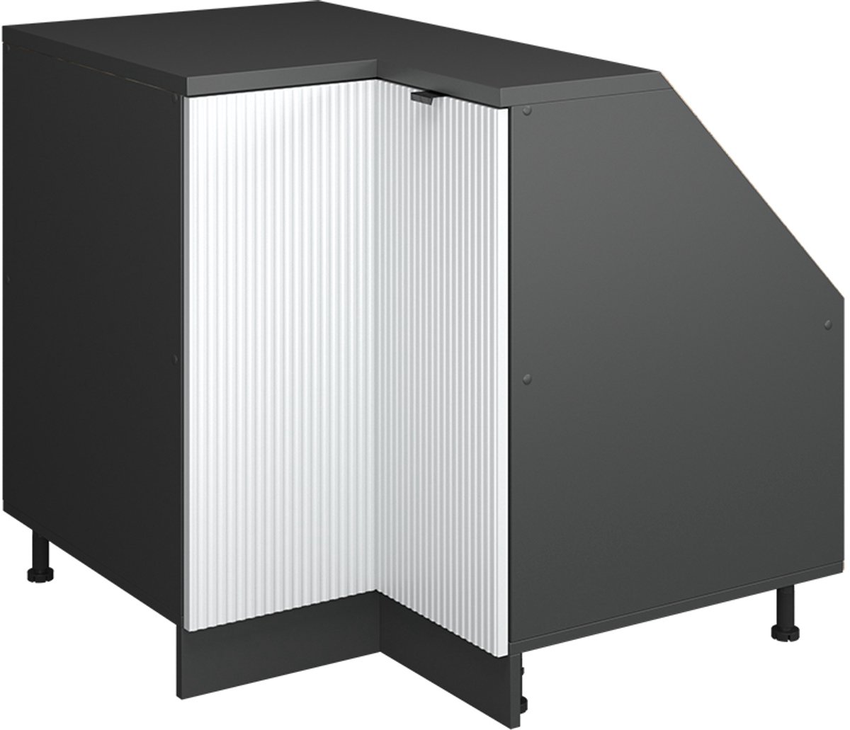 Vicco R-Line Hoekkeukenkast voor schuine wand – 75.6 cm met 1 deur, kastromp 60 cm diepte Witte golf Witte golf/Antraciet