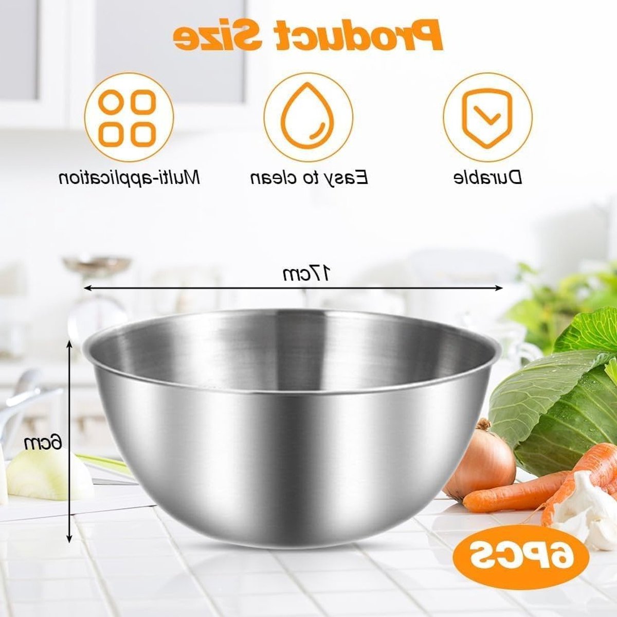 Set van 6 RVS Mengkommen 700ml - Stapelbare Saladeschalen met Maatmarkeringen, Vaatwasserbestendig en Ideaal voor Snacks en Bereidingen
