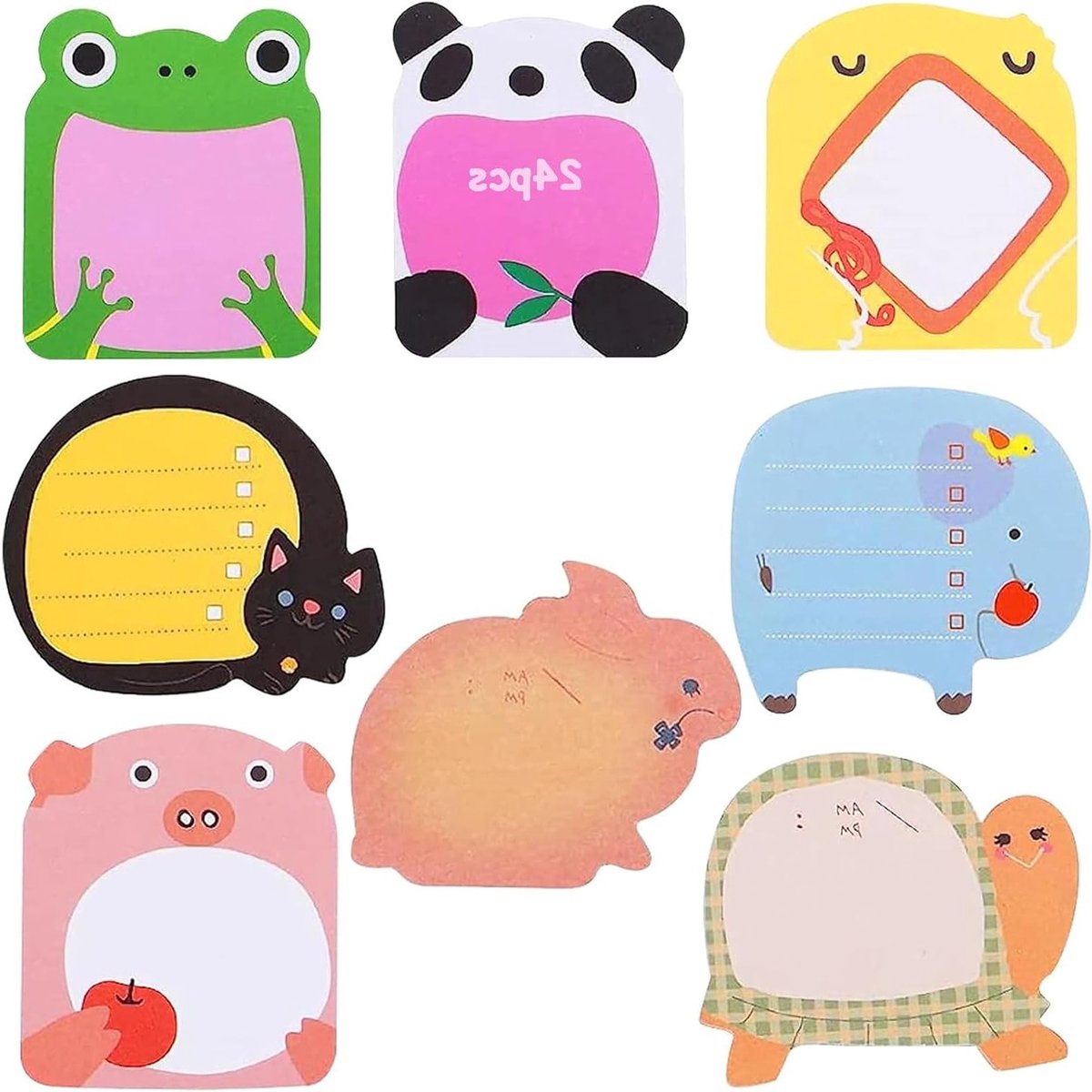 Set van 24 Zelfklevende Notitieblokken voor Kinderen - Leuke Dieren Cartoon Memo Papier, Kawaii Notitieboekjes en Plakbriefjes als Cadeau voor Kinderen
