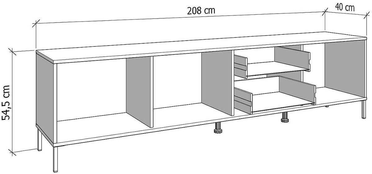 Vente-unique Tv-meubel met 3 deuren en 2 lades - Naturel en zwart - MERELA Zwart, Natuurlijk licht