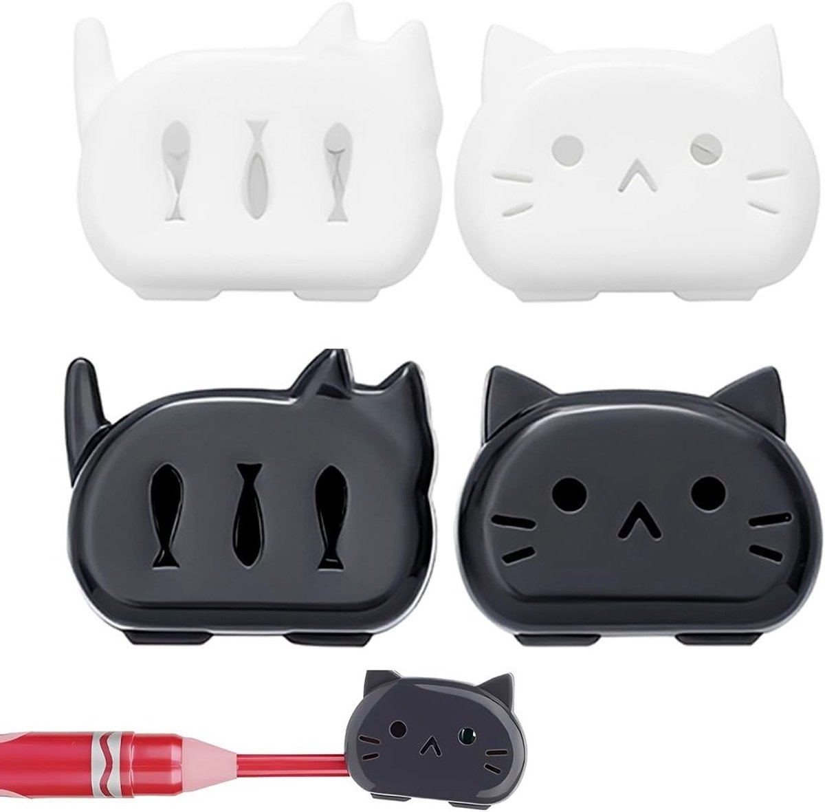 Beschermende Reiskoffers voor Tandenborstels - Schattig Kattenontwerp in Wit en Zwart, Ideaal voor Thuis, School en Vakantie, Compact Formaat (Ongeveer 4x3 cm)