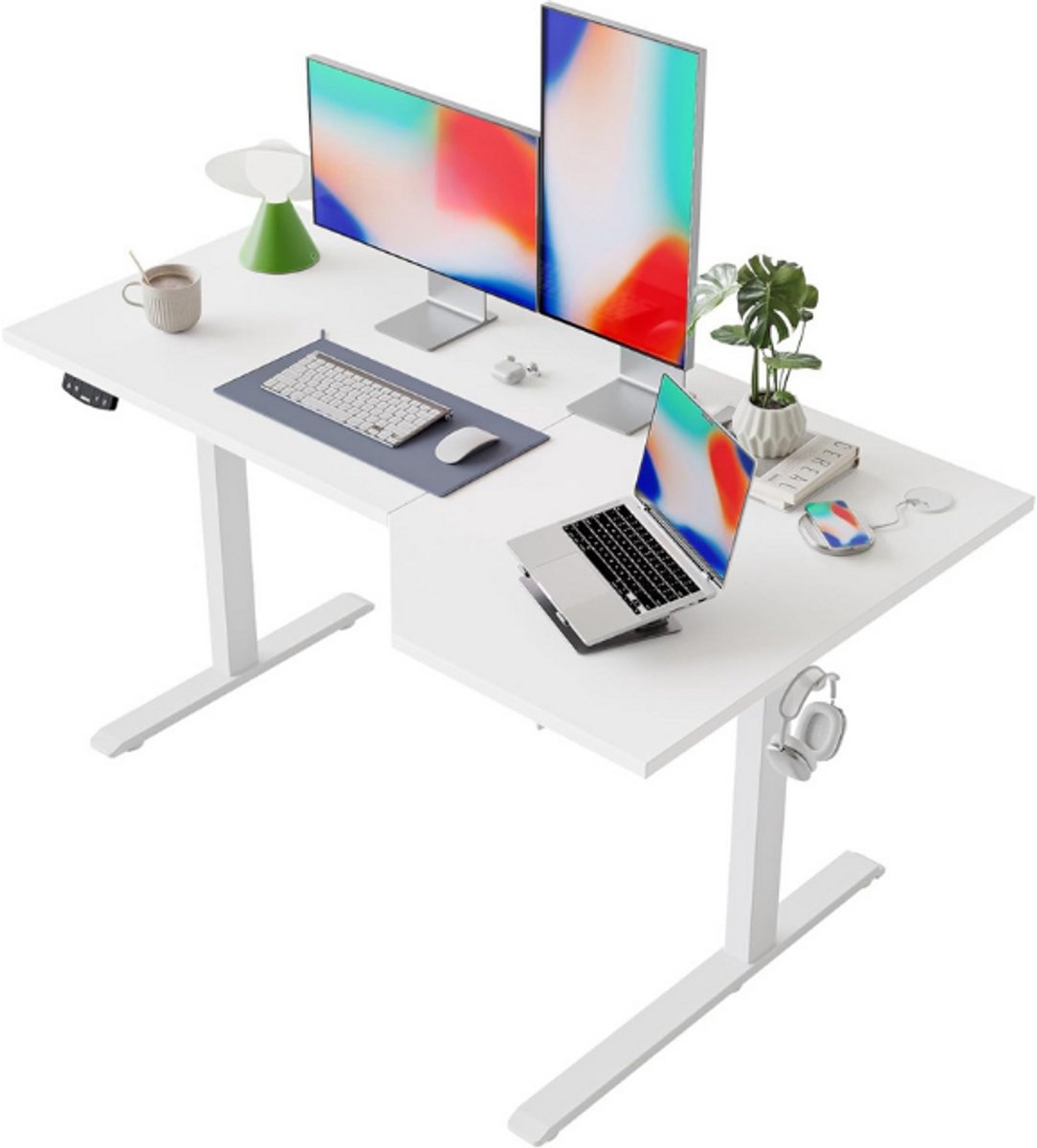 Agilestic Elektrisch Staand Bureau 150 cm L-vormig, in hoogte verstelbaar voor staand of zittend werken thuis, Ergonomisch Computerbureau, Wit